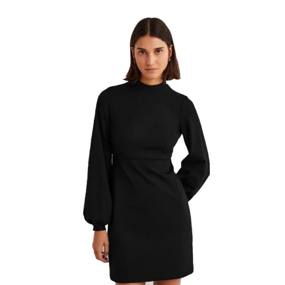 Boden Blouson Ponte Knit Dress NWT Size 12R Black Bishop Sleeves